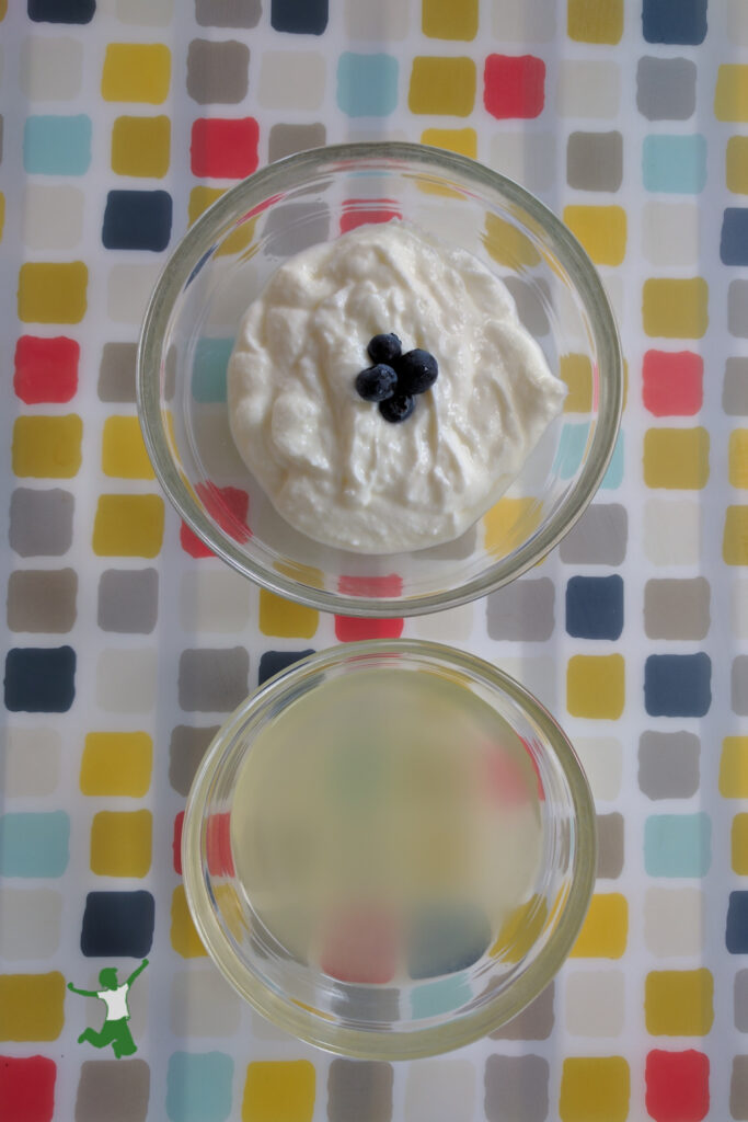homemade greek yogurt and strained whey in glass bowls