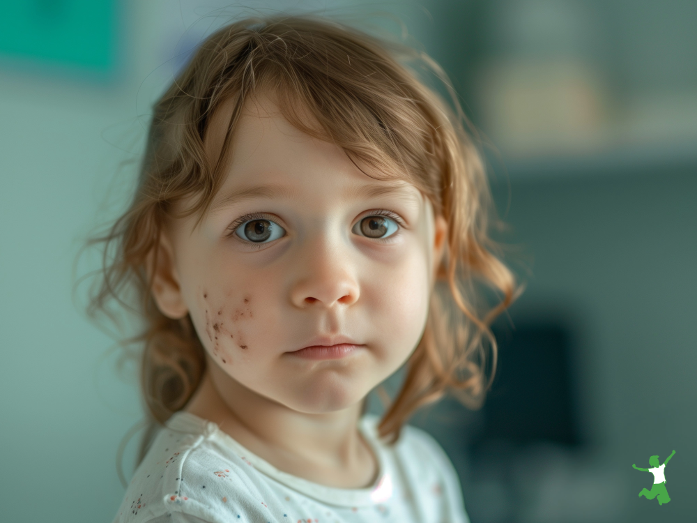 young girl with impetigo sores on her cheek