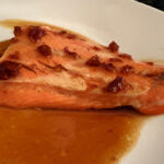 honey-glazed salmon on white plate