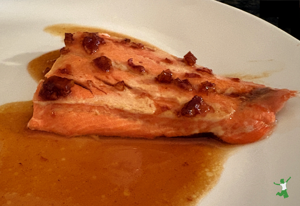 honey-glazed salmon on white plate