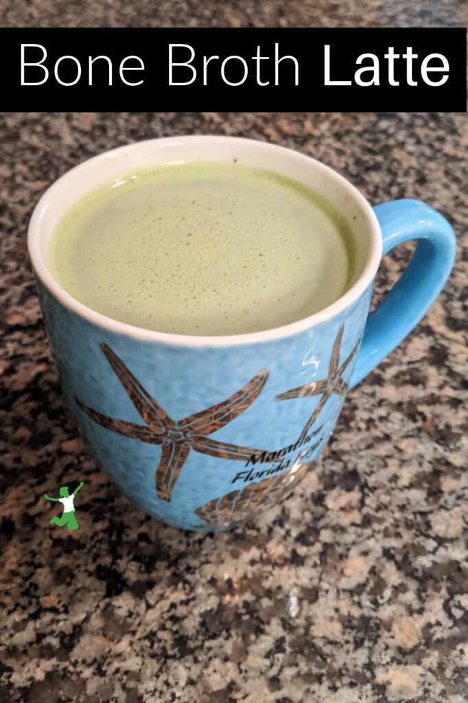 bone broth latte in blue mug