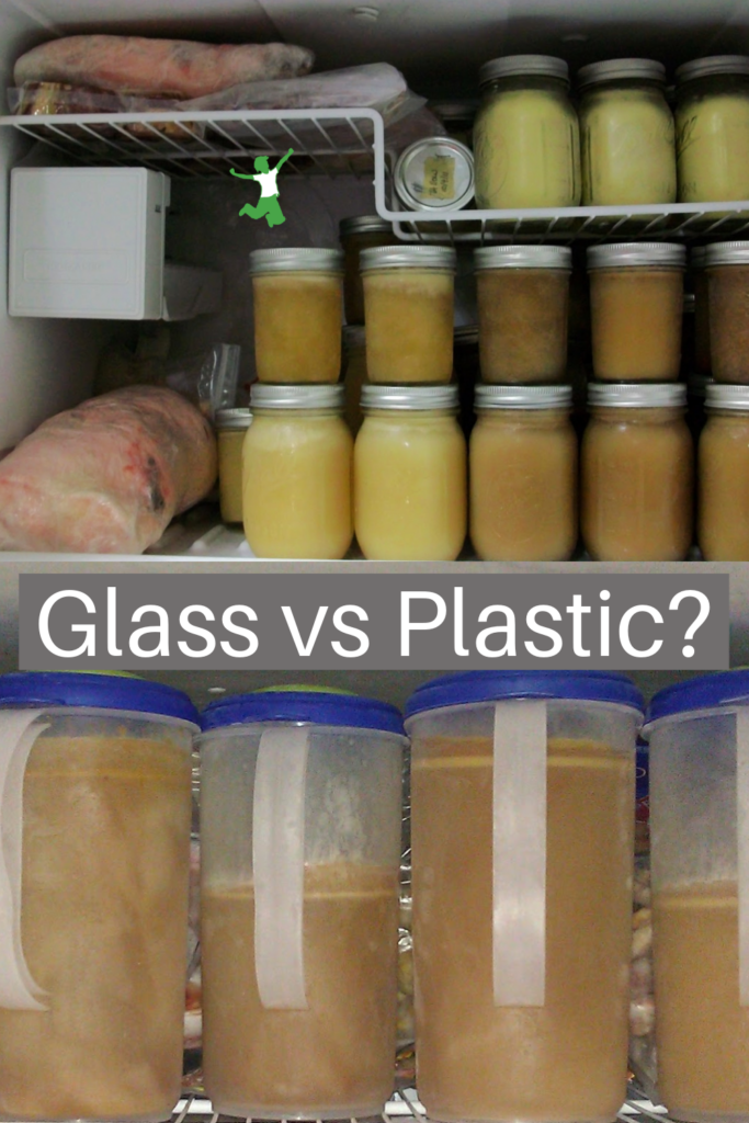 glass and plastic containers for frozen food in the freezer