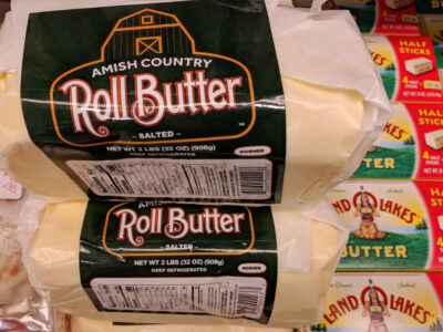 fake Amish butter rolled in parchment paper