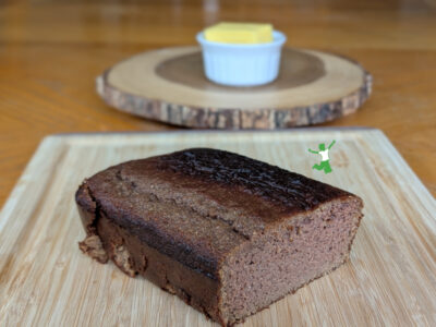 grain free date honey pound cake on cutting board