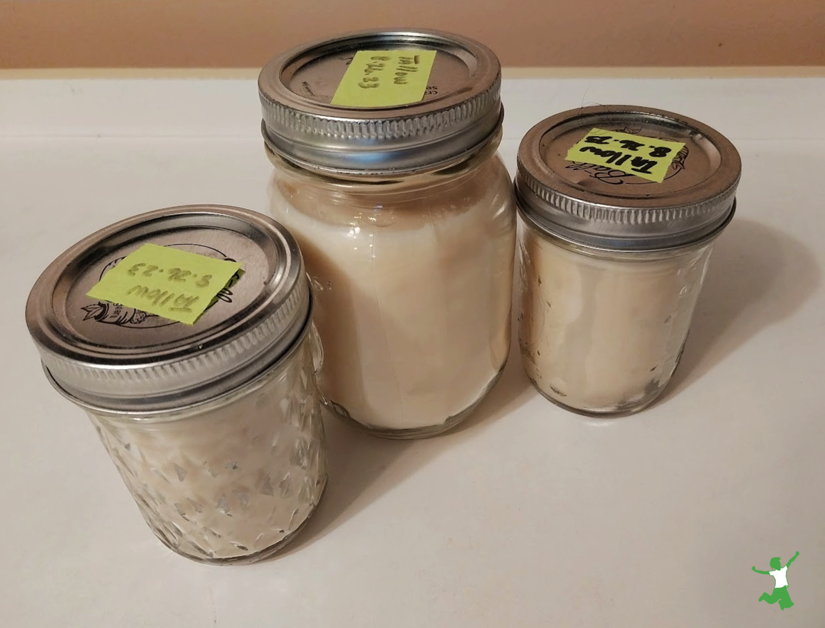 home rendered beef tallow in glass jars