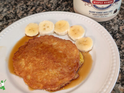 healthy soaked rice cake with bananas and maple syrup