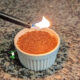 coconut creme brulee ramekin on granite counter